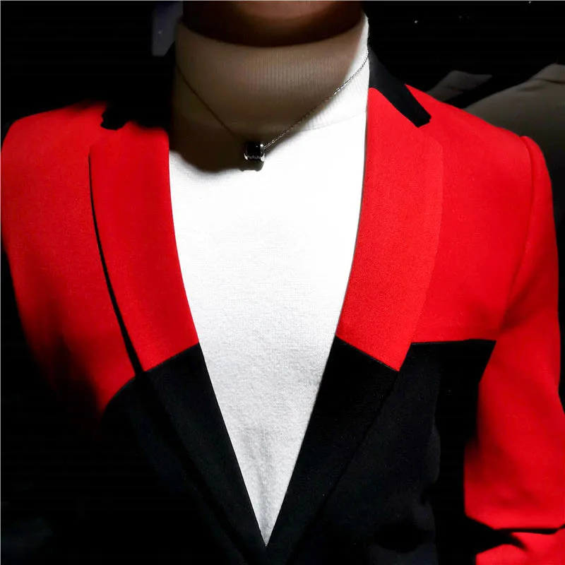 Модный красный черный блейзер в стиле пэчворк мужской осенний для вечевечерние