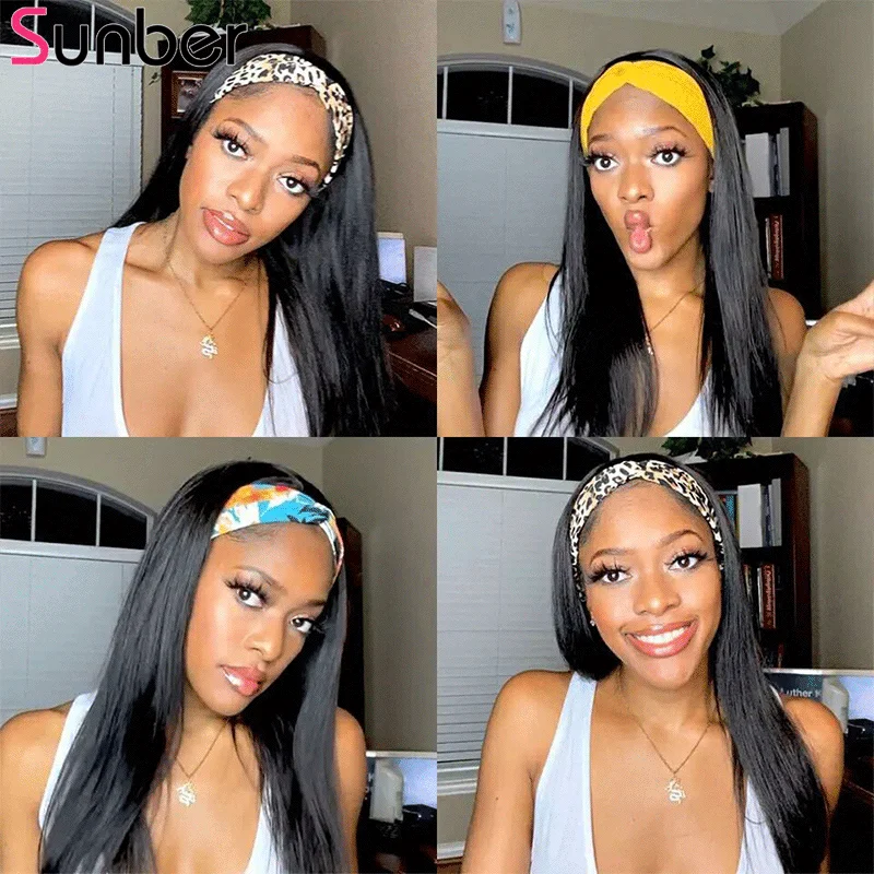 

Sunber Bone Straight Headband Human Hair Wig Full Machine Wig 150% density Remy Free shipping No Gel Brazilian Headband Wig