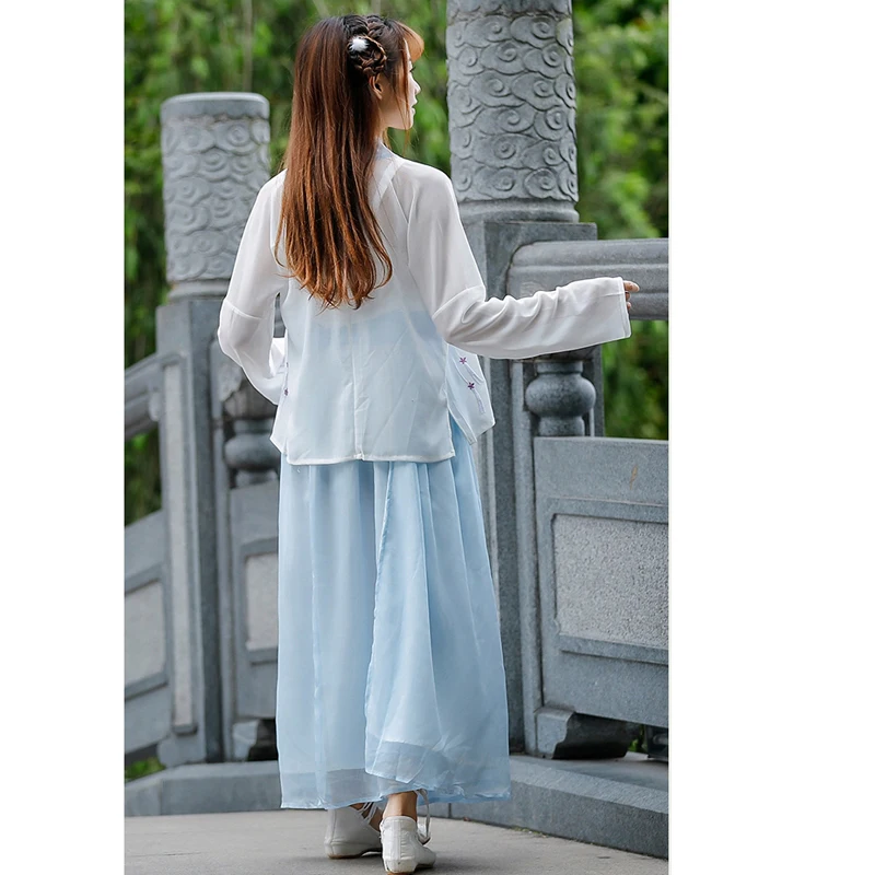 Синий Ханфу костюм для взрослых женщин в современном китайском стиле. Леди прекрасные платья девочки для дня рождения, сексуальное милое промо.