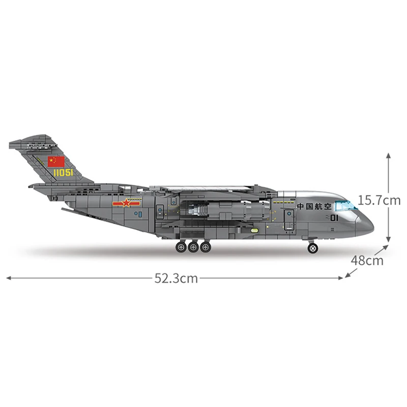 

New MOC Military Large Transport Aircraft Y-20 Bricks War Games High-Tech Weapon Model Building Blocks Toys for Children Gifts