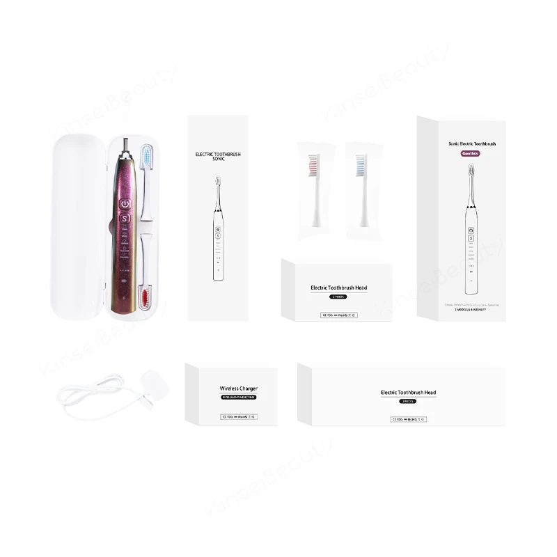 

Wireless Charging Tooth Brush 5 Mode IPX7 Waterproof Sonic Electric Toothbrush Oral Clean Ultrasonic Smart Brush 4 Brush Heads