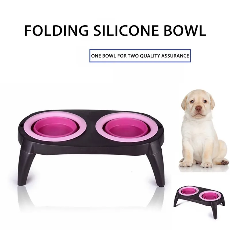 

Anti-slip Double Dog Cat Bowl Pet Bowl With Stand Portable Silicone Pet Feeding Cat Water Bowl For Cats Food Dog Accessories-