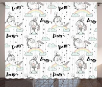 unicorn party curtains for kids room cute horse with horn flying among the clouds with hand lettering dream quote window drapes