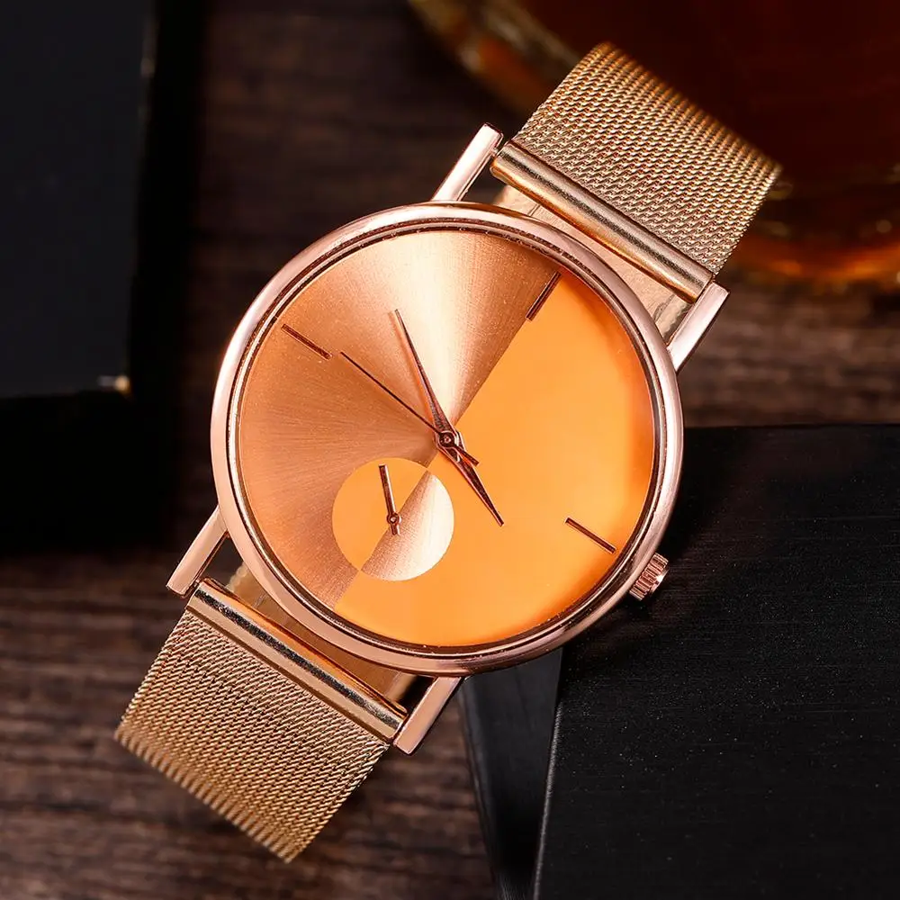 Простые кварцевые женские часы водонепроницаемые розовое золото аналог