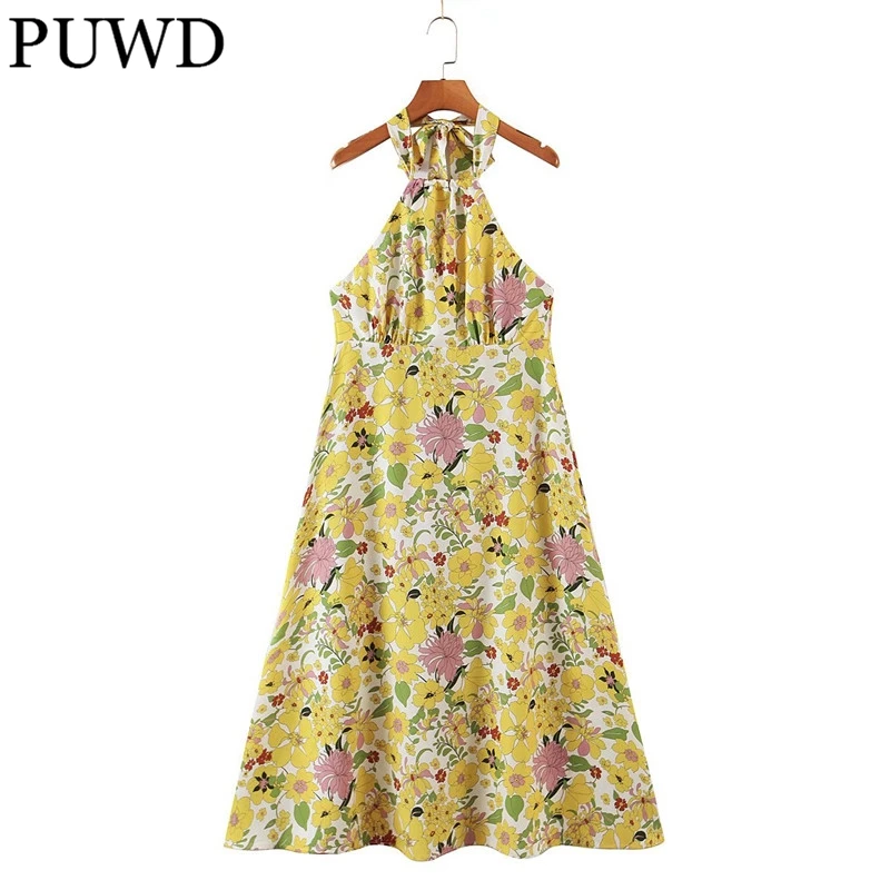 

Женское винтажное платье-трапеция PUWD, с лямкой на шее и бантом, весна 2022