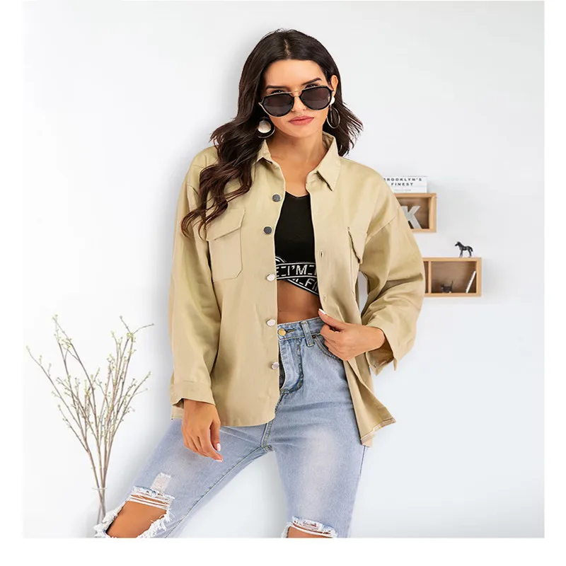 

Womens Coats Polyester Casual 2020 Autumn and Winter New All-match French Letter Embroidered Long-sleeved Shirt Design Sense Top