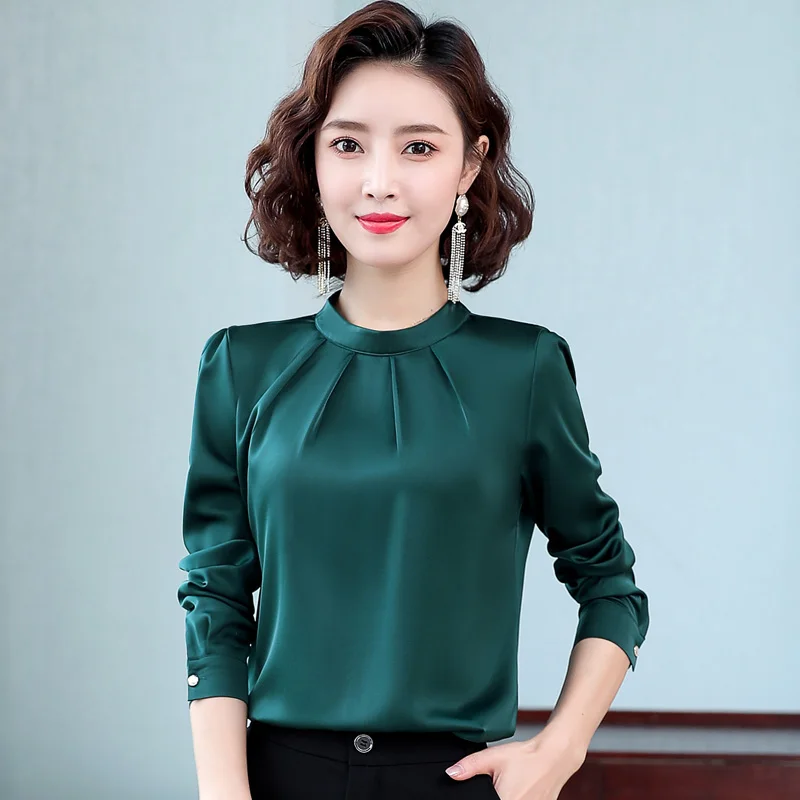 

Korean Stand Collar Shirt Female Long Sleeve Spring Slim Fit Temperament Professional Commuting Bottomed Pullover Chiffon