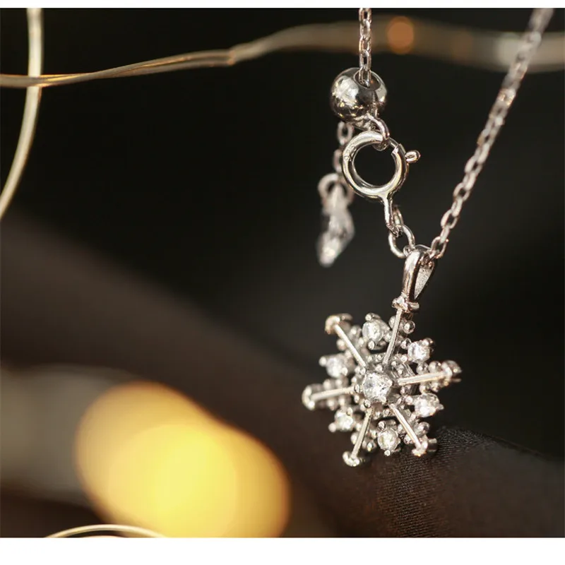 

925 Sterling Silver Crystal Snowfake Charm Pendant Choker Necklace For Girl Women Statement Christmas Jewelry dz585