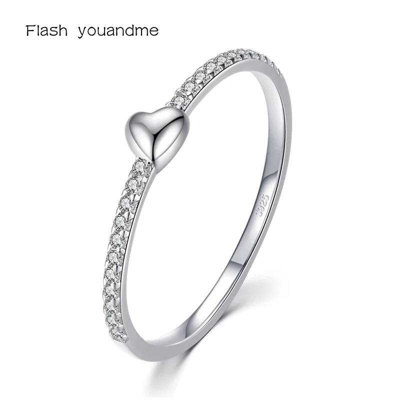 

Real 925 Sterling Silver Rings Clear Zircon Finger Ring Simple Heart Wedding Rings for Women Wedding Engagement Jewelry