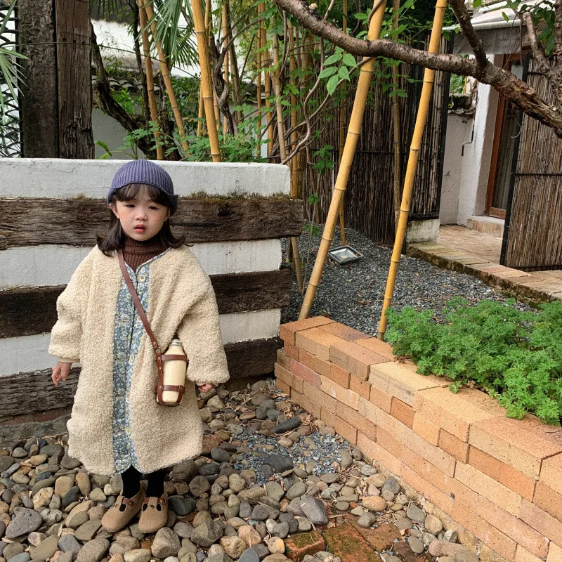 

80-130 Cm Winter Girls Fleece Thick Warm X-Long Coat Baby Kids Children Jacket Outerwear