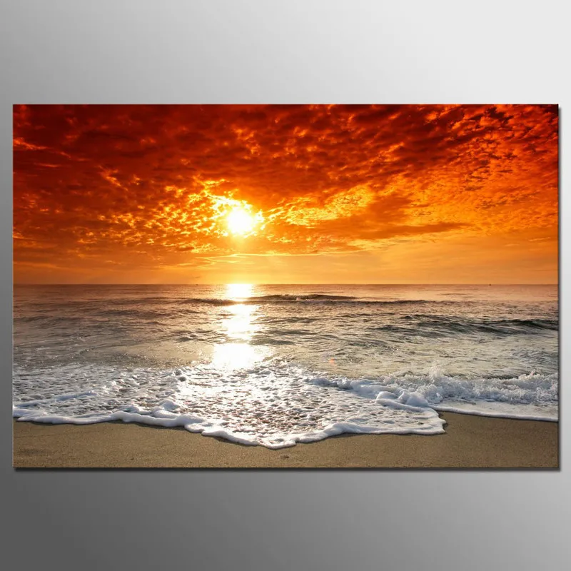 DIY рамка Холст Картина Пейзаж Великолепный пляж Закат фотография на море волна