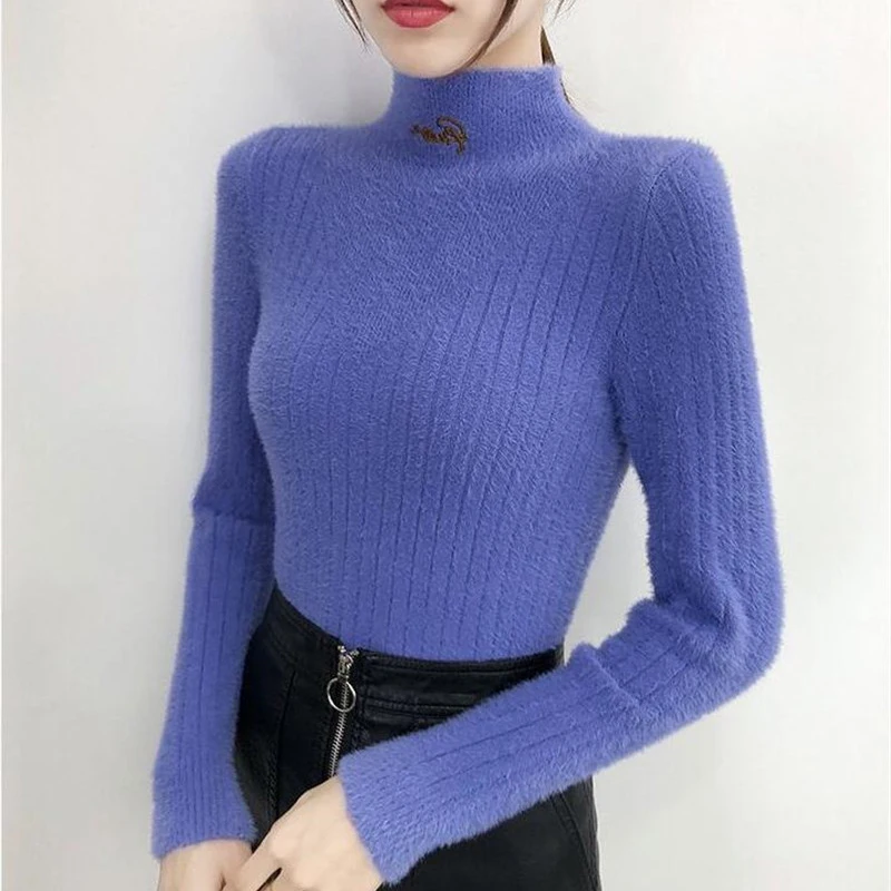 Женский кашемировый свитер с имитацией норки Осень-зима 2020 высоким воротником