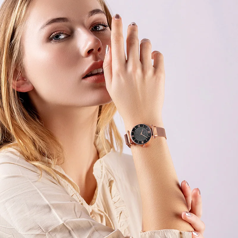 

Fashion Women Starry Sky Watch Ladies Milan Belt Magnet Buckle Quartz Watch Ladies Luxury Starry Watch Student Casual Clock Gift