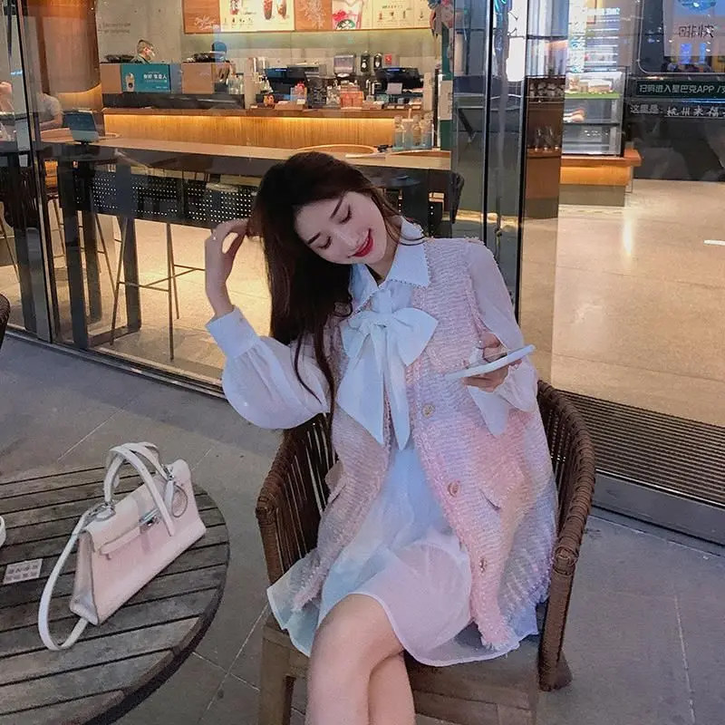 Элегантный розовый жилет комплект из двух предметов осенняя одежда новинка 2022