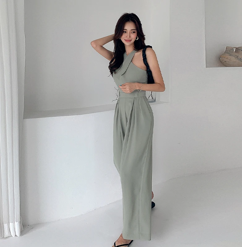 New Women Jumpsuits Sexy Backless Rompers Female Solid Wide Leg  Office Lady
