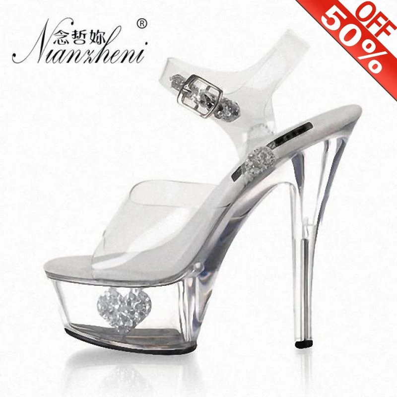 Сандалии женские на высоком каблуке 15 см босоножки платформе с кристаллами