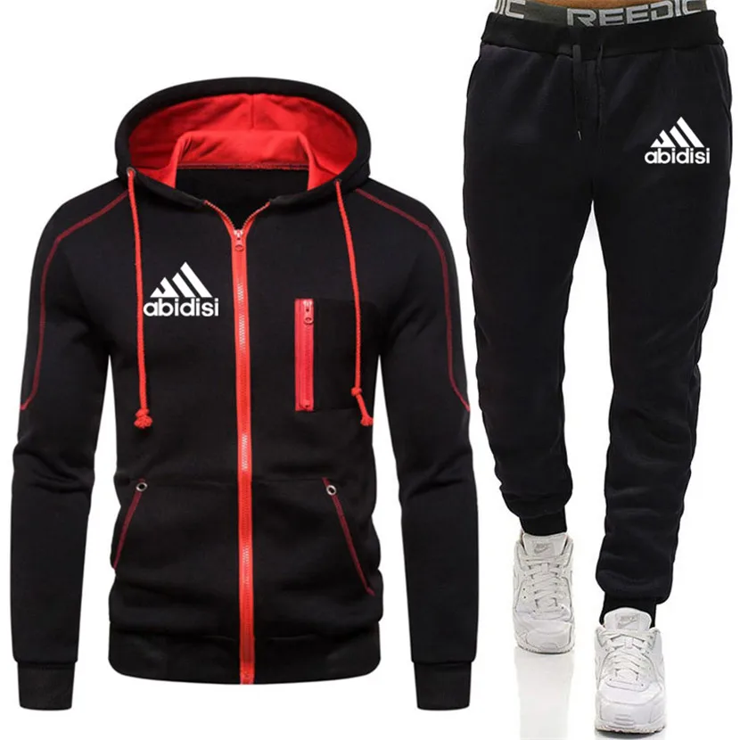 

Brand Letter Men Zipper Hoodies Sweatshirt+Sweatpants Suit 2021 Autumn Winter Sportswear Set Tracksuit Men's Clothing Pullover