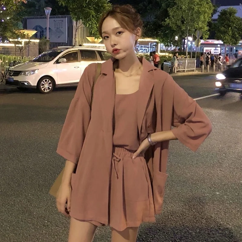 

Casual Short Ladies Blazers Suit Women Streetwear Female Coat Blazer and Shorts Set Chic Office Ladies Suits Spring Summer Y385