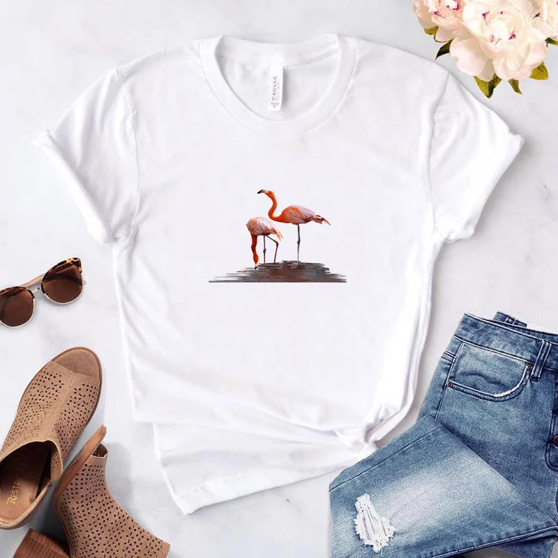 

Animal Flamingo T-shirts Women's Summer Short-sleeve T-shirt 2021 Women-clothing Y2k Tops With Free Shipping Sleeves Woman for