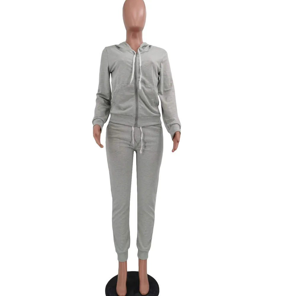

2021 Autumn Fashion Women Two Piece Set Sport Suit Long Sleeve Hooded Sweatshirt and Jogger Trousers Activewear Matching Outfit