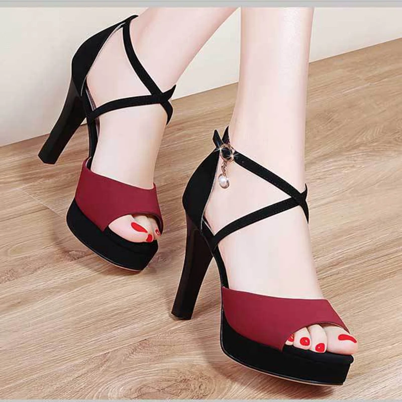 

Women 9cm High Heels Sandals 2020 Summer Ladies Buckle Open Toe Sandals Feamle Casual Platform Shoes Women Party Pumps Shoes