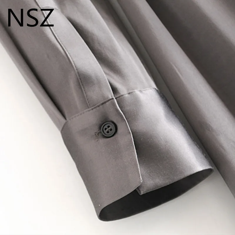 Женское шелковое атласное платье-рубашка NSZ длинное платье с длинным рукавом