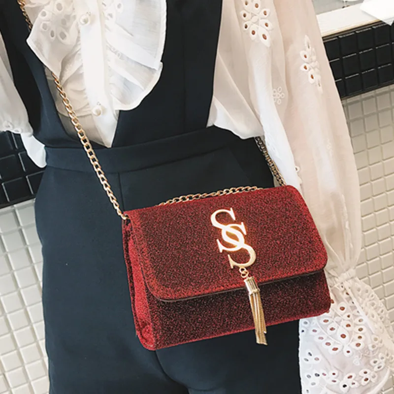 

Sequin Chains Crossbody Bag 2021 Fashion Tassel Ladies Shoulder Bags Party Messenger Bags Designer Women's Clutch Bag
