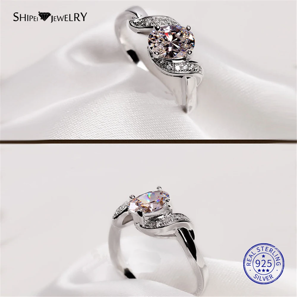 Shipei 100% 925 Sterling Silver Fine Jewelry White Gold Oval Sapphire Engagement Ring for Women Anniversary Gift | Украшения и