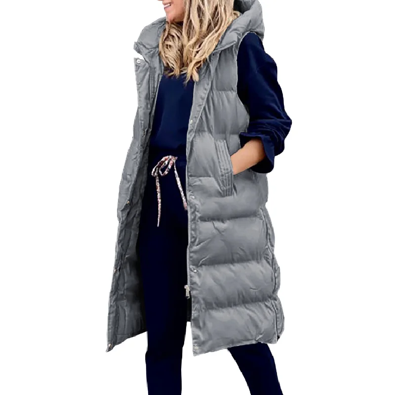 

2021 Korean Fashion Women Long Waistcoat Vest Sleeveless Hooded Jacket Single Breasted Warm Coats Streetwear Vest Femme Outwear