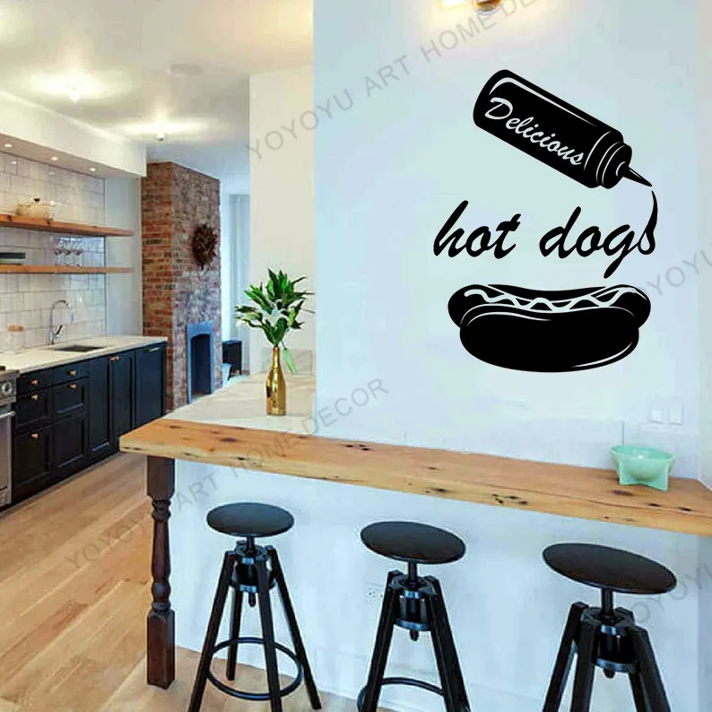 

Виниловая наклейка на стену с изображением хот-дога, для фаст-фуда, закусок, бара, Декор, наклейка для кухни, настенное украшение для окон рес...