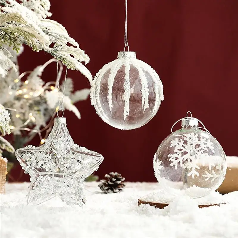

2022 Christmas tree ornaments transparent glass snowflake Christmas hanging ball white old man snowman five-pointed star pendant