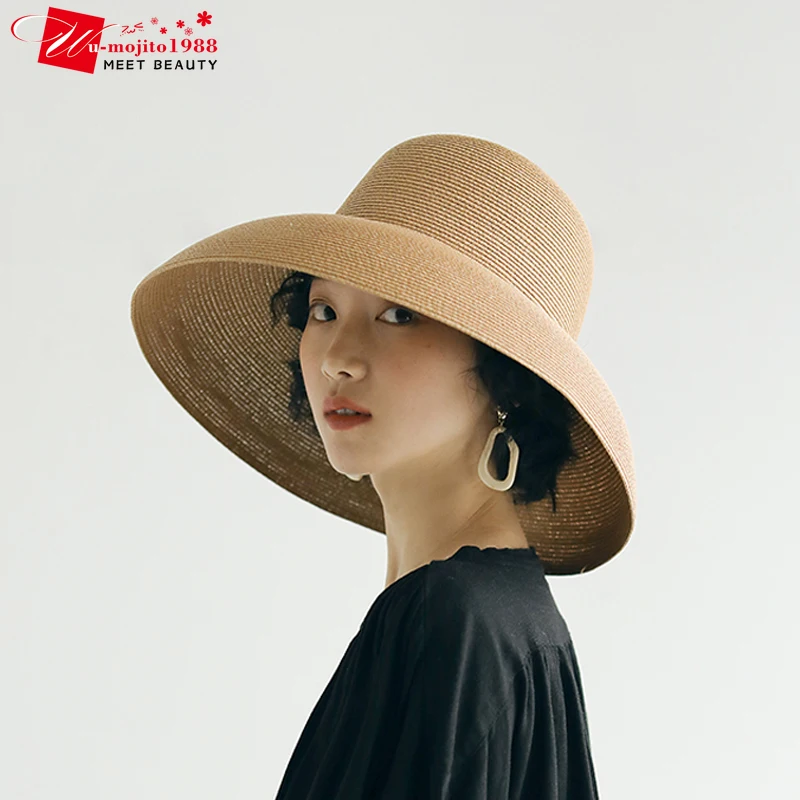 

Handmade Women Summer Sun Hat Big Eaves Beach Japanese Hepburn Style Holiday Fold Fisherman Cap Temperament Flat Cap