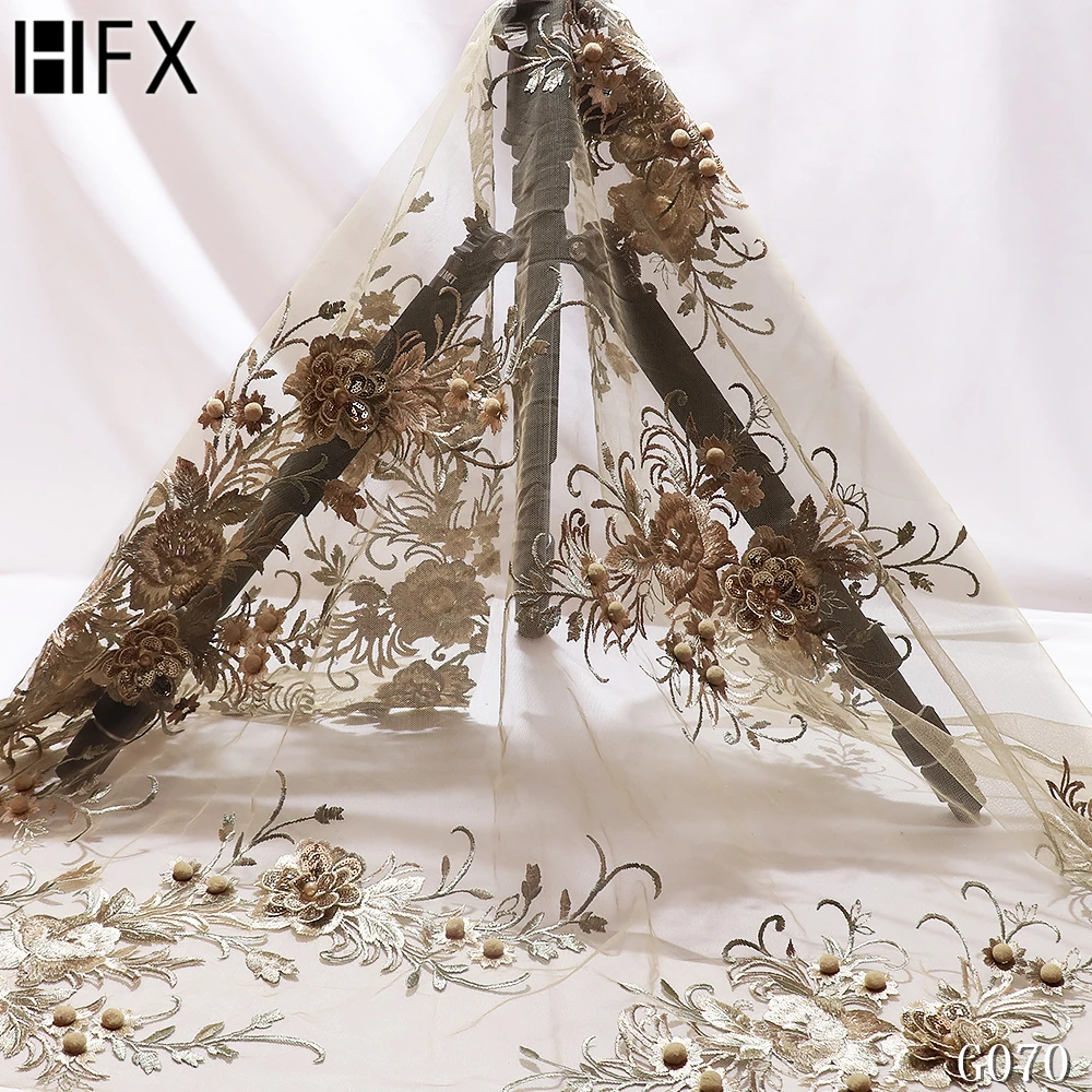 HFX Высокое качество Французский Тюль Кружево роскошный 3d цветок французская Сетка кружево африканский тюль сетка кружево для свадебного платья GC071
