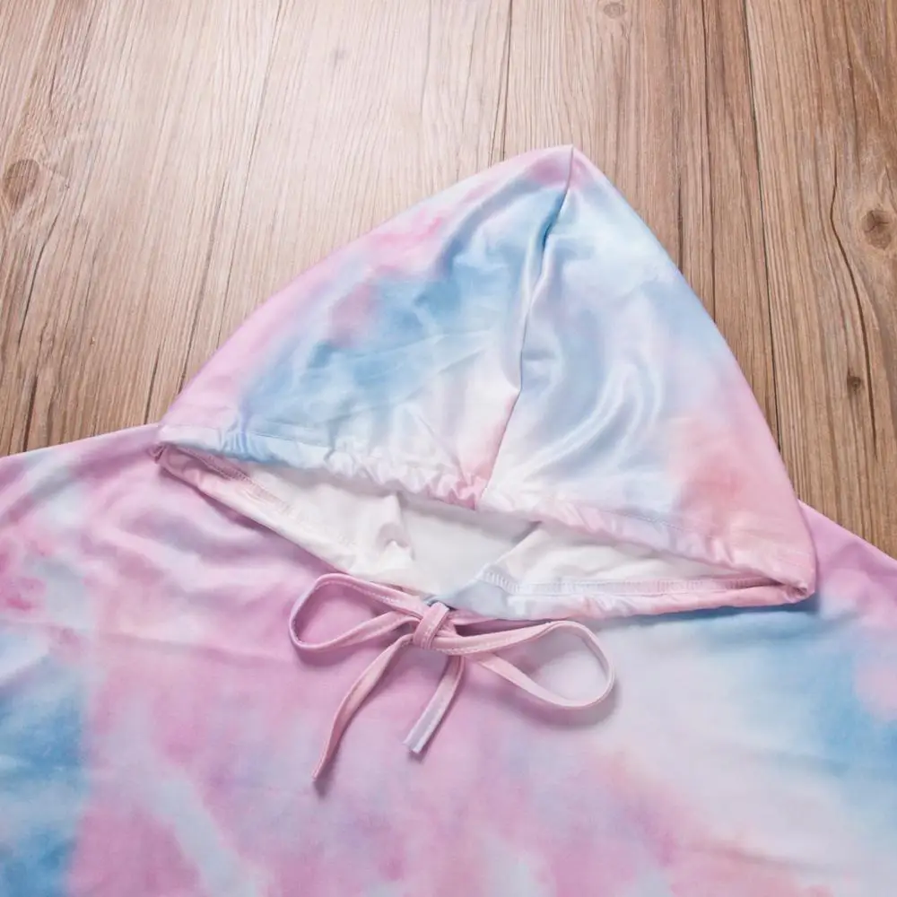 

Imcute 2Pcs Sports Clothing Suit Casual Womens Girls Tie Dyed Print Short Sleeve Hoodies Tops+High Wait Shorts Two Piece Sets