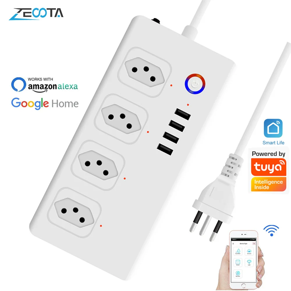 WiFi умная полоса питания 4 способа AC бразильские розетки USB 1 5 м удлинитель