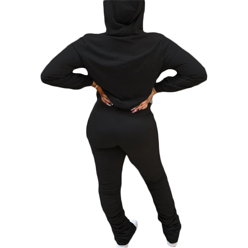 

Casual Tracksuits Women Sets Female 2021 New Autumn Fashion Slim Pleated Hooded Pockets Letter Print Set 2 Pieces Suits Woman