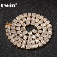 uwin bling cubic zirconia necklace white square baguette cluster hiphop chains necklaces fashion men women iced jewelry