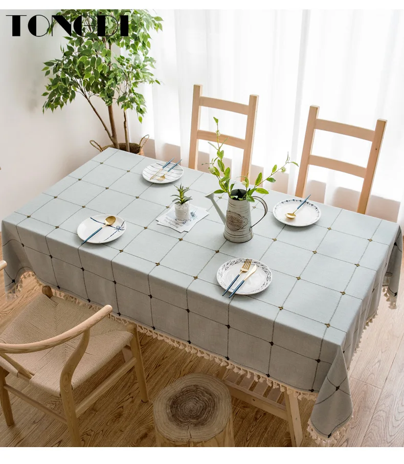 Скатерть TONGDI из Средиземноморского льна однотонная кружевная вышивка прочное