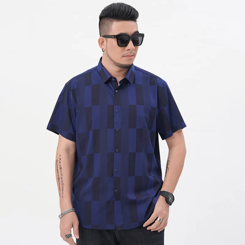 

Extra large men's Short Sleeve Shirt fat man loose summer oversize fat man business half sleeve shirt