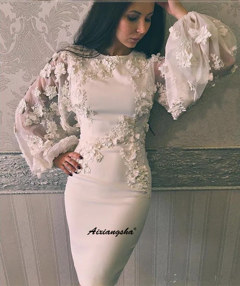 

New Evening Dress Puff Sleeve 3D Flower Lace Special Occasion Party Dress vestido largo Islamic Dubai Evening Gown Prom Dress