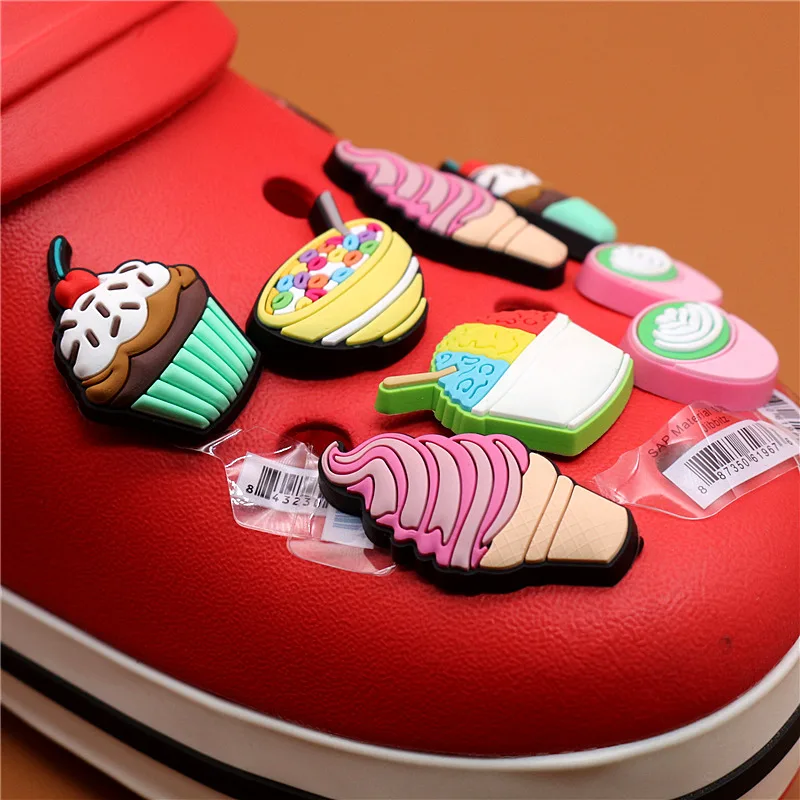 Original PVC Dessert Shoe Buckle Accessories Various ice creams Shoes Decoration Jibz for Croc Charms Bracelets Kids Gifts U159