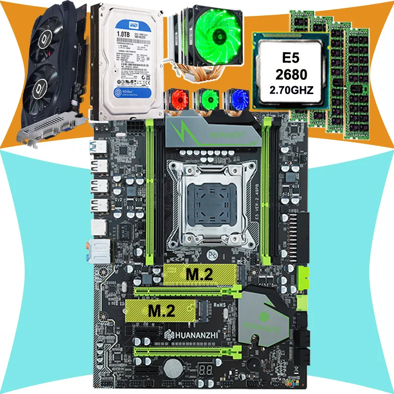 Материнская плата HUANAN ZHI X79 с процессором M.2 Xeon E5 2680 C2 кулером ОЗУ 16 Гб (4*4G) RECC 3 5 'SATA