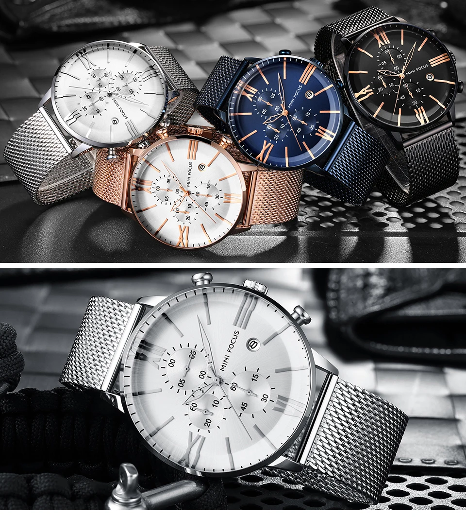 Мужские кварцевые часы в стиле милитари MINI FOCUS темно-синие ультратонкие с