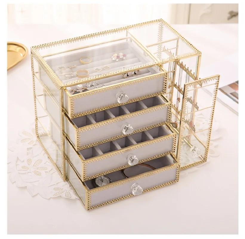 Шкатулка для ювелирных украшений в Европейском стиле бокс со стеклянными