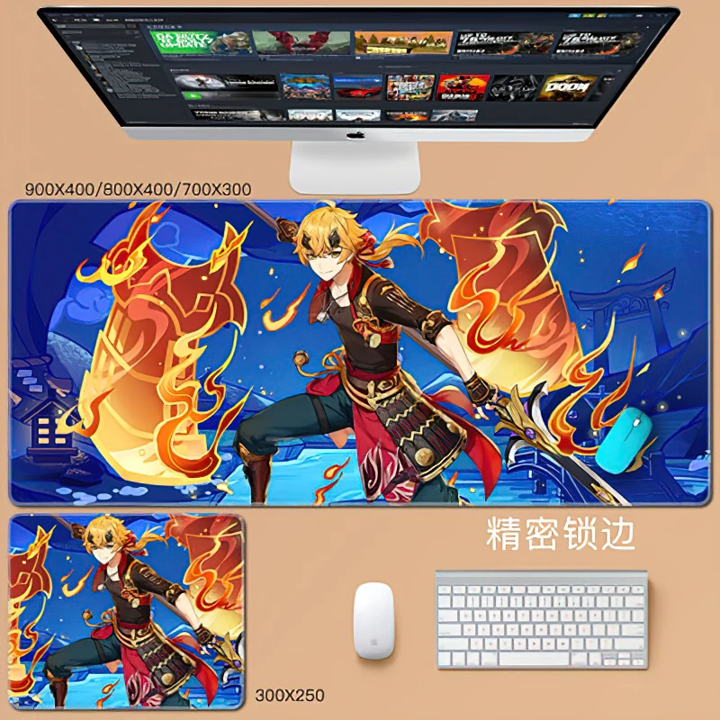 

Новинка, большой коврик для клавиатуры Genshin Impact Thoma, коврик для мыши для косплея с рисунком аниме нескользящий коврик, Настольный коврик, пок...