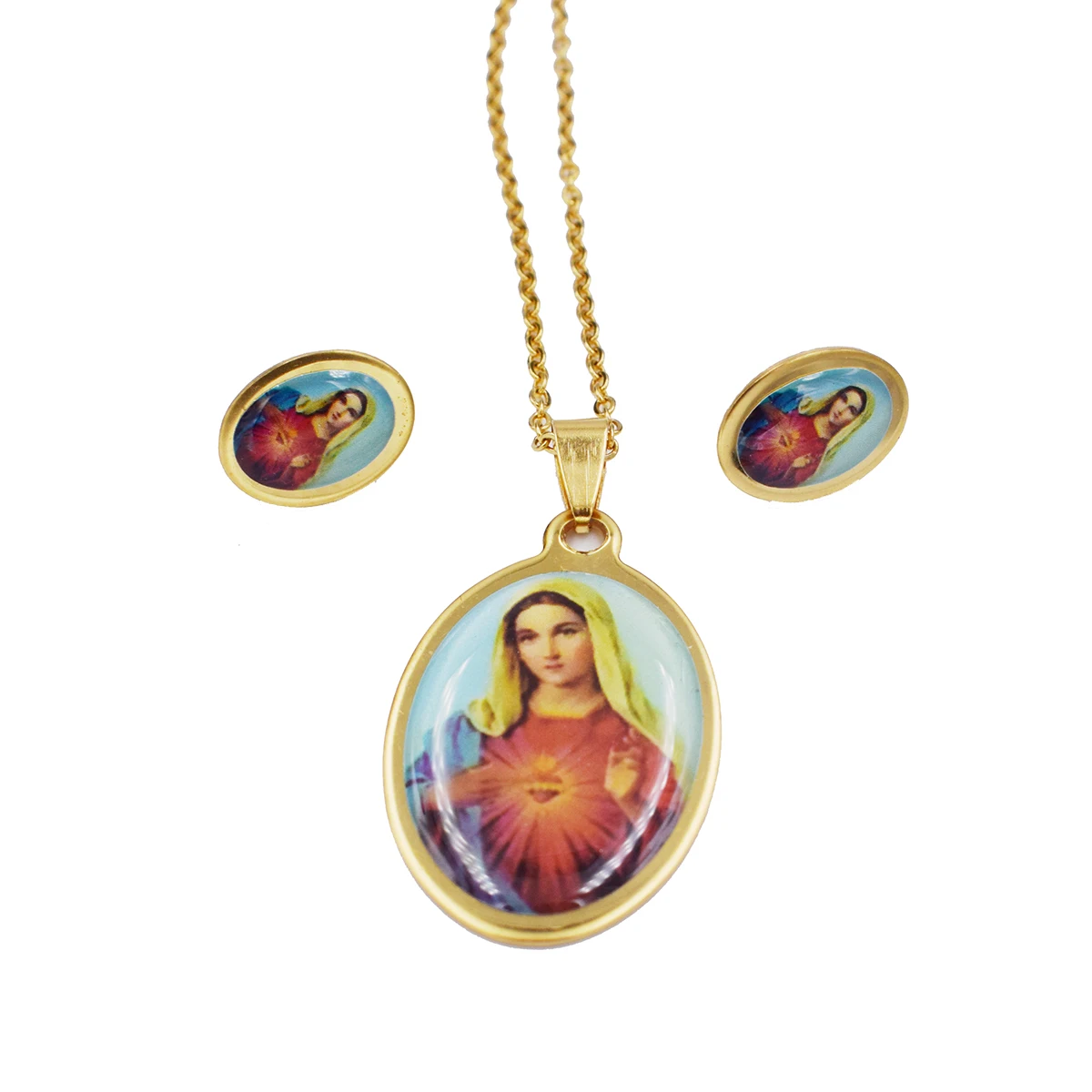 Новинка ювелирный набор из нержавеющей стали цепочка ожерелье Девы Марии серьги