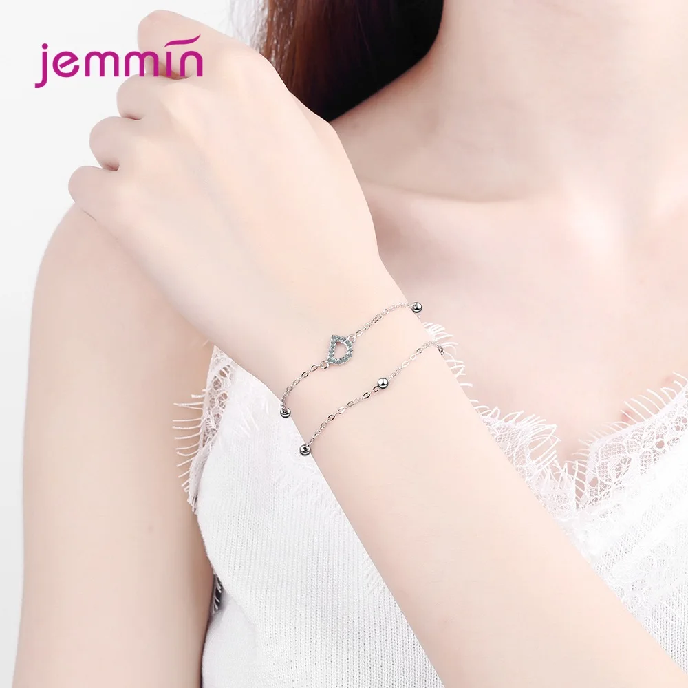 Новое поступление Циркон в форме буквы D с двойной Слои браслеты из нержавеющей