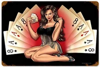 retro vintage sexy pin up girl man cave cards poker home bar pub kitchen restaurant wall deocr plaque signs