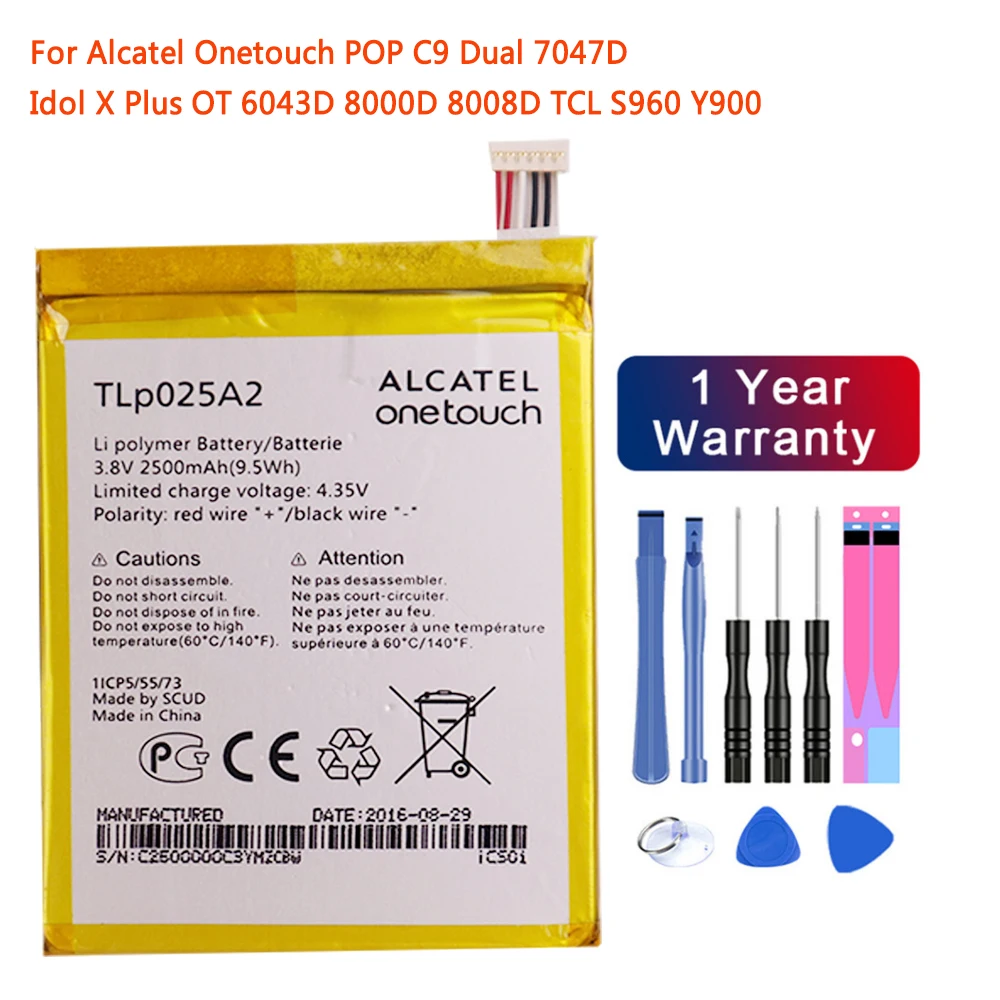 

TLp025A2 Battery 2500mAh For Alcatel One Touch Onetouch POP C9 Dual 7047D Idol X Plus OT 6043D 8000D 8008D TCL S960