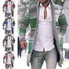 Зимние Модные мужские вязаные куртки в стиле пэчворк, плотный удобный свитер с длинным рукавом, пальто, теплый кардиган с воротником-стойкой на осень и зиму